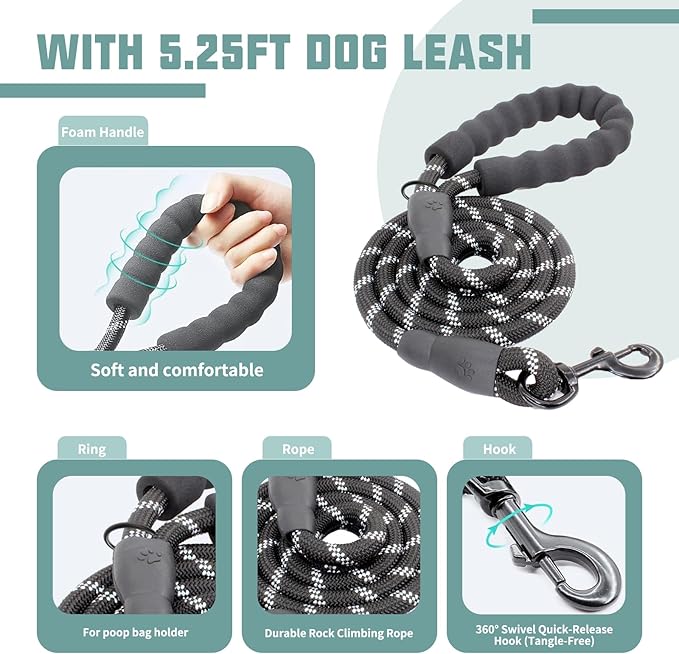 AUROTH Dog Harness and Leash Set, Soft Padded Service Dog Vest with 5.25FT Dog Leash, No Choke, Easy On Pet Vest, Adjustable Reflective No Pull Dog Harness Small Sized Dog, Easy Walking and Training