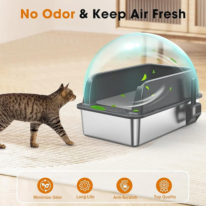 2PACK Stainless Steel Litter Box, Extra Large Litter Boxes for Big Cats, XL Metal Cat Litter Box with Lid High Sides, Anti-Urine Leakage, Non-Sticky, Scoop Included (Multi-Colored, XL)