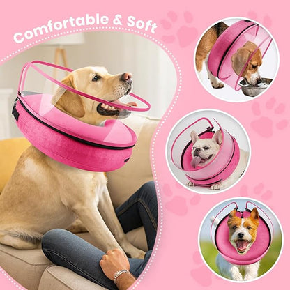 BARKLESS Dog Cone, Inflatable Dog Cone After Surgery, Soft Surgery Collar with Enhanced Anti-Licking Guard Shield for Pets, Patented Protective Donut Collar (Hot Pink, M+ (Neck:11"-14"))