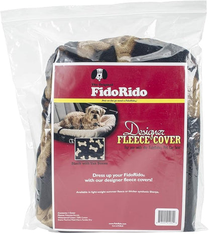 FidoRido Dog Car Seat Cover Machine Washable Replacement Fleece Cover, Comfortable & Durable, for Cars & SUVs, Seat Protector for Dogs, Vacation and Travel Essential, Black with Tan Bones