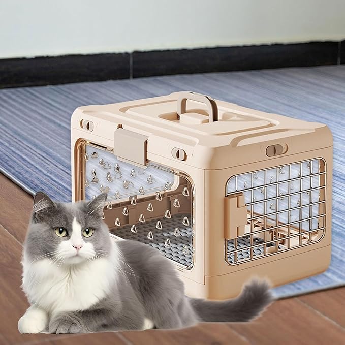 Folding Puppy Crate, Cat Travel Cage, Portable Dog Kennel, Pet Carrier for Small Dogs, Light Pink
