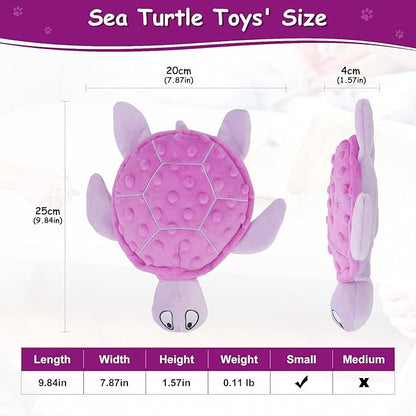 Squeaky Sea Turtle Plush Dog Toy - Durable, No Stuffing, Interactive Chew Toy for Small Dogs - Relieve Anxiety, Teething, and Keep Them Busy for Puppy(Purple)