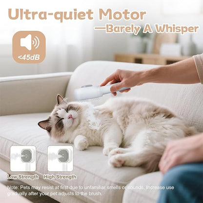 4 in 1 Cat Steam Brush - Self Cleaning Pet Steam Brush for Cat & Dog - Cat Brushes for Shedding with Quiet Motor - Elimination Flying Hair - Keep Your Clothes & Home Clean, White-Gray