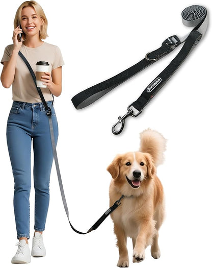 Hands Free Dog Leash, Multifunctional Crossbody Running for Dogs, Ultra-Light Dog Training Leash with Secure Clip, Short & Long Leashes, Adjustable Service Dog Leashes (Black Gray)