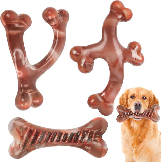 NOUGAT Indestructible Dog Toys - 3 Pack Tough Nylon Bacon Flavor Chew Toys for Large, Medium & Small Breeds