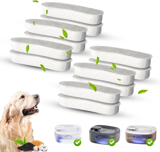 12 Pack Replacement Filters Compatible with WOPET 6L/205oz/1.7Gal Dog Water Fountain, 6 Month Set for Large Dogs Water Bowl Dispenser, Includes 12 Filters