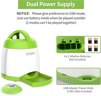 PETGEEK Dog Treat Dispenser with Button, Automatic Dog Feeder with Remote Control and Dual Power Supply, Dogs Puzzle Toys and Interactive Pet Stimulation Toys for Indoor or Outdoor Play(Green)