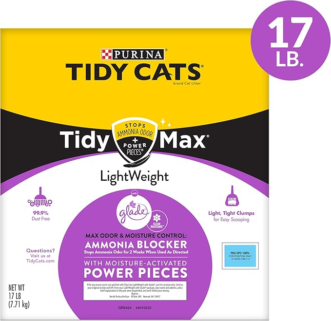 Purina Tidy Cats Clumping, Lightweight, Multi Cat Litter, Tidy Max Glade Clean Blossoms Formula - 17 lb. Box (Pack of 2)