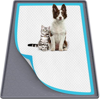 Pee Pad Holder for Dogs, 34" x 22" Silicone Pee Tray Mat Leak-Proof, High Edge, No Spill Pet Pad Holder for Puppy, Cat, Rabbit, Training Pads for Floor Protection, No Pee Pads (Grey)