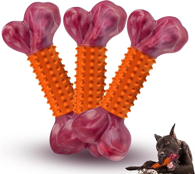 Apasiri 3-Pack Dog Toys for Aggressive Chewers Peanut Butter Flavored: Dog Bones for Large Dogs, 8" Chew Toys Long-Lasting, Tough Nylon & Rubber