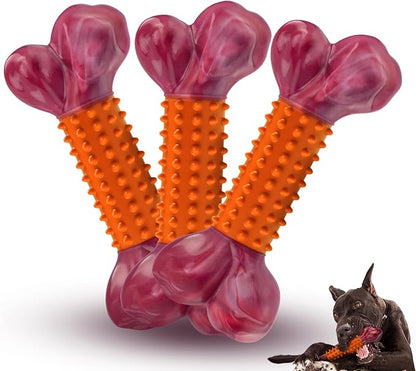 Apasiri 3-Pack Dog Toys for Aggressive Chewers Peanut Butter Flavored: Dog Bones for Large Dogs, 8" Chew Toys Long-Lasting, Tough Nylon & Rubber