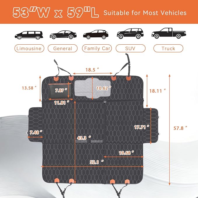 Dog Car Seat Cover, Back Seat Pet Cover for Dogs Waterproof Nonslip Dog Car Hammock 5-in-1 Seat Protector for Dogs Durable Soft Seat Covers for Cars,SUV&Trucks
