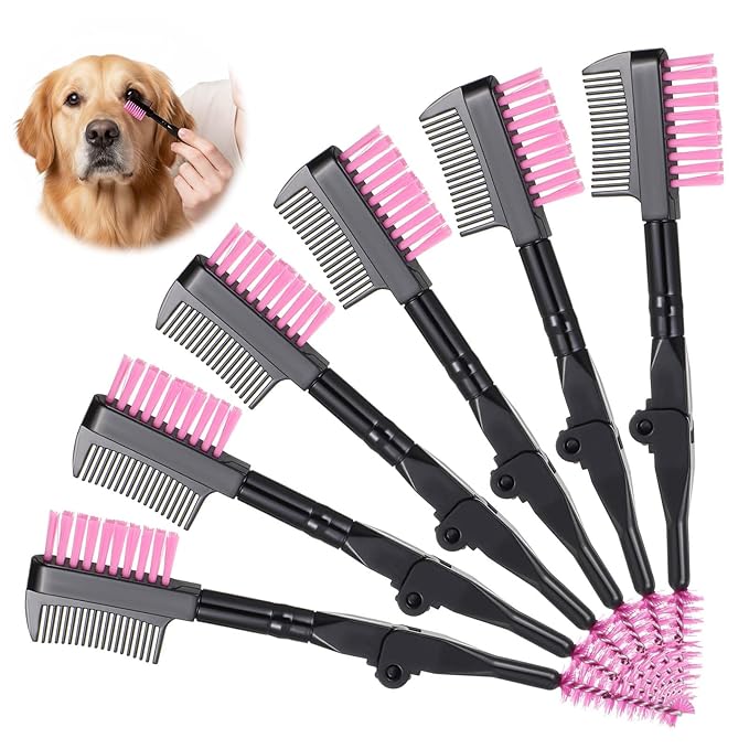 6 Packs Double-Sided Grooming Comb Dogs Tear Stain and Eye Cleaning Combs Eye Cleaning Brush for Pets Removing Crust, Mucus for Small Dogs and Cats(Pink)