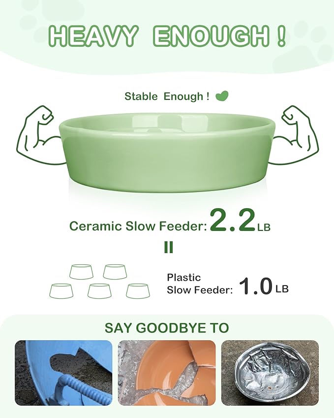 TRUVIC Ceramic Slow Feeder Dog Bowls, 1.5 Cup Puzzle Slow Feeder Bowls for Fast Eaters, Ceramic Dog Food Dish no Black Chin, Puzzle Bowl for Medium Dogs, Green