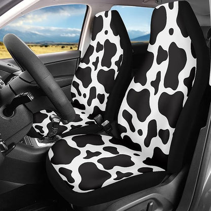 Cow Printed Car Seat Cover for Women Men, Front Bucket Covers Protector for SUV Truck Van Sedans, Black and White Breathable Car Accessories Automotive Vehicle Seat Covers