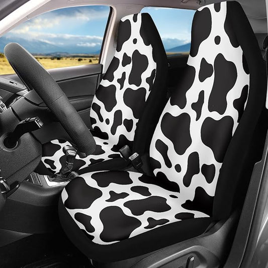 Cow Printed Car Seat Cover for Women Men, Front Bucket Covers Protector for SUV Truck Van Sedans, Black and White Breathable Car Accessories Automotive Vehicle Seat Covers