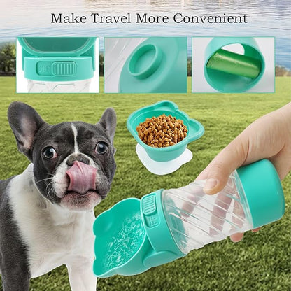 Dog Water Bottle Portable,Leak Proof Puppy Water Bottle Dispenser with Food Container,Lightweight Travel Water Bowl for Dogs Outdoor Walking Travel Hiking(19 OZ,Green)