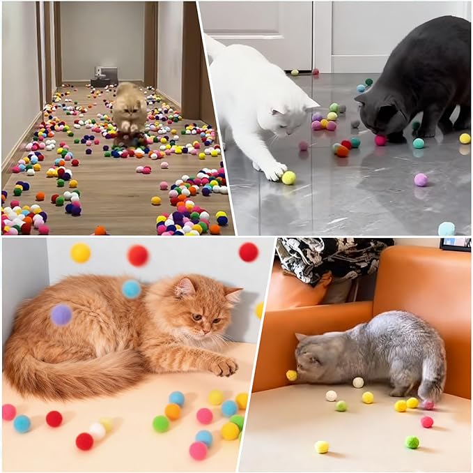 Mity rain 102PCS Cat Ball Launchers & Pom Pom Balls Interactive Cat Toy Set – Safe Soft Plush Kitten Toys for Indoor Cats, Fun Kitten Toys for Endless Active Play (Christmas)