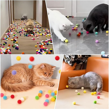 Mity rain 102PCS Cat Ball Launchers & Pom Pom Balls Interactive Cat Toy Set – Safe Soft Plush Kitten Toys for Indoor Cats, Fun Kitten Toys for Endless Active Play (Christmas)