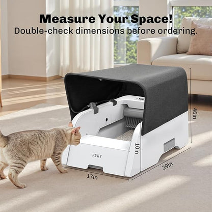 Self Cleaning Litter Box, Upgraded Automatic Cat Litter Box Self Cleaning with APP Control, Large Open Design for Single/Multiple Cats, Anti Pinch and Odorless（with Canopy）
