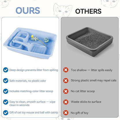 PAWISE Cat Litter Box Set, Small Cat Kitten Starter Kit, Includes Cats Toilet Kitten Litter Pan with Litter Scoop, Double Dish Cat Bowl, Kittens Mouse and Ball Toy