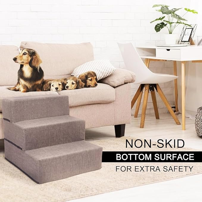 Elevon Dog Stairs for Bed 18" H, 3-Step Dog Steps for High Bed and Couch, Pet Steps for Small Dogs and Cats, Non-Slip Balanced Pet Ramp Indoor, Grey