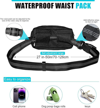 Hands Free Dog Leash with Zipper Pouch, Reflective Retractable Bungee with Double Padded Handles, Adjustable Dog Waist Leash for Running Walking Hiking Jogging Biking(Large, 25-120 lbs)