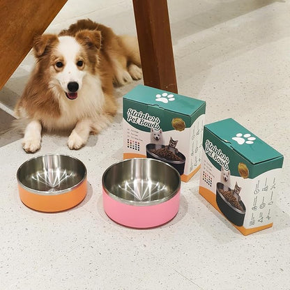 LIHONG Stainless Steel Dog Bowls for Small Meidum Sized Dogs,Dog Food Water Bowls No Slip,Dishwasher Safe(40oz,Orange)