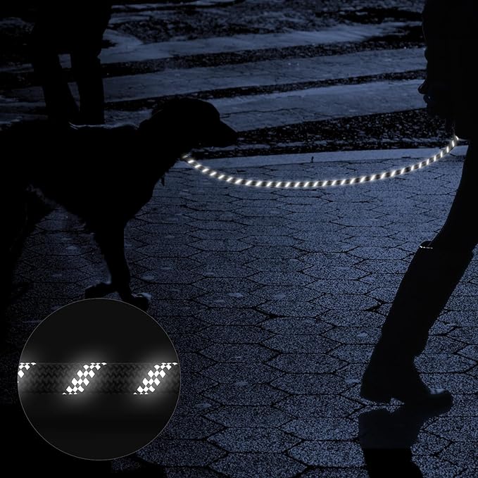 Heavy Duty Dog Leash for Large Medium Small Breed Dogs, Reflective Rope Dog leashes with Comfortable Handle,4/5/6 FT Pet Puppy Leash for Night Walking with Poop Bag Holder,Black,1/2 inch