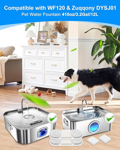 16+16Pack Pet Water Fountain Filter, Compatible with MAILOFY 410oz/3.2Gal/12L Stainless Steel Large Dog Water Bowl Dispenser, Filters & Sponges 4-Layer Dog Water Filter Replacement System