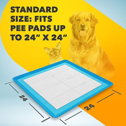 TidyFriend Dog Pee Pad Holder Tray - Fits Up to 24” x 24” Pee Pad Holder for Dogs - Stable Grip, Raised Edges, Quick-Wipe Silicone Surface Dog Pad Holder for Indoor Flooring Protection (Dark Blue)