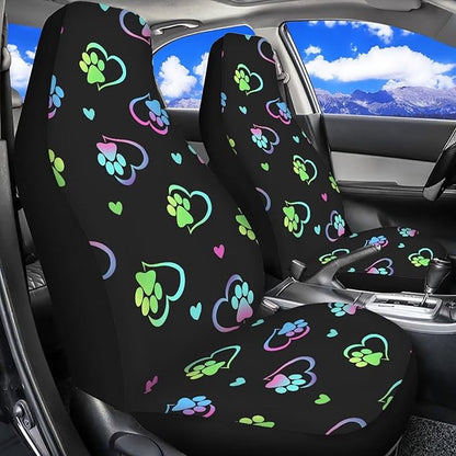 Dog Paw Heart Car Seat Covers Set for Front Universal Interior Accessories Seat Protective Bottom Cushion Pad Set for Women Cute Vehicle Interior Accessory for SUV Truck