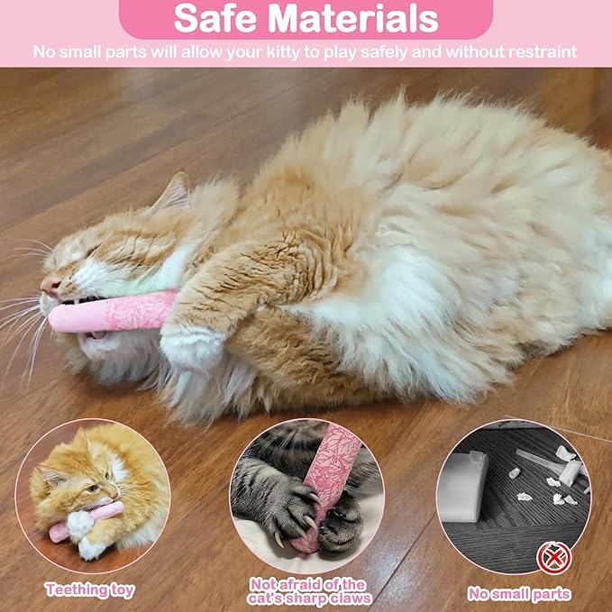 Tocirelo Catnip Toys for Cats Bite-Resistant - 3Pack Funny Pink Cat Nip Toys with 100% Pure 45000mg Organic Catnip, Safe Kitten Teething Kicker Toys for Indoor Cats, Soft Plush Cat Chews 5.9inch