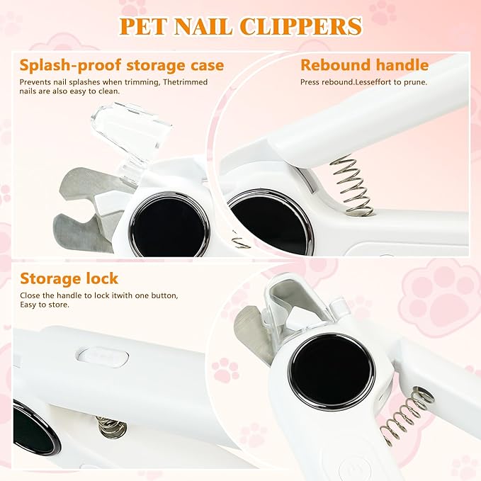 2-in-1 Dog Nail Clippers with Light & Digital Display – Upgraded Pet Nail Grinder, Safety Guard, USB Rechargeable Catcher for Cats and Dogs, Low Noise & Painless Trimming (White)