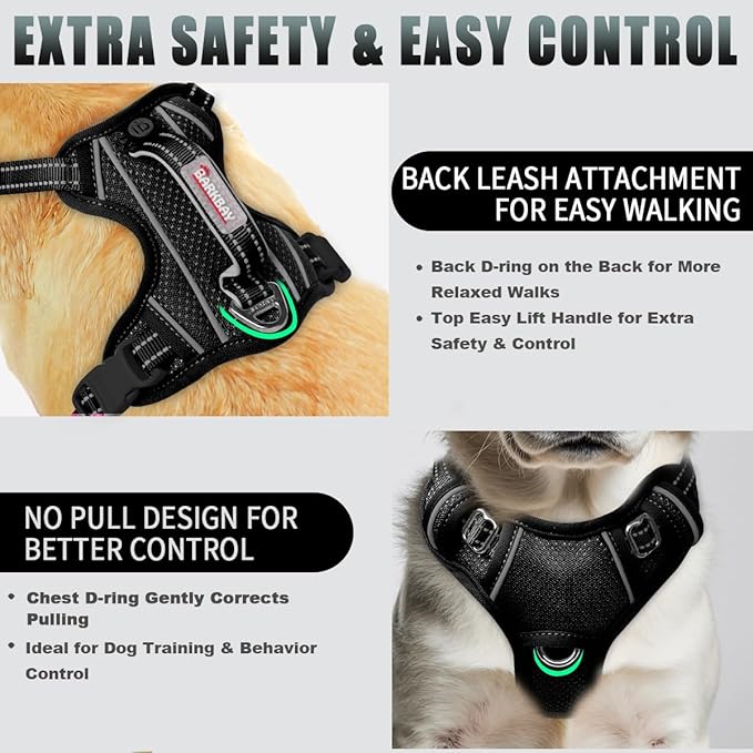 BARKBAY No Pull Dog Harness Large Reflective Dog Harness with Front Clip and Easy Control Handle for Walking Training Running with ID tag Pocket(Black,S)
