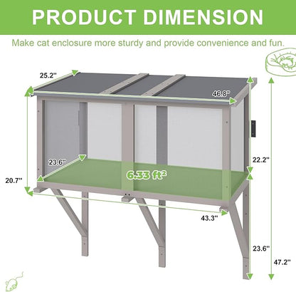 46.8" L Cat Window Box,Outdoor Enclosure for Indoor Cats,Wooden Window Catio for 1-3 Cats,Cat Wall-Mounted Perch Suitable for Wooden & Cement Wall for Sunbathing,Napping,Overlooking