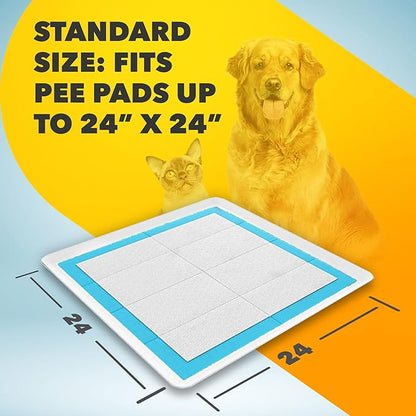 Skywin TidyFriend Dog Pee Pad Holder Tray - Fits Up to 24” x 24” Pee Pad Holder for Dogs - Stable Grip, Raised Edges, Quick-Wipe Silicone Surface Dog Pad Holder for Indoor Flooring Protection (White)