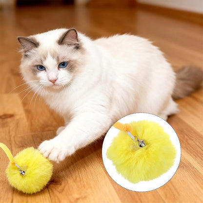 4PCS Cat Spring Toys, Hanging Fluffy Cat Ball Toys with Bell Stretchable Interactive Cats Teaser Soft Plush Interactive Cat Toy for Indoor Cats Kitten Play Chase Exercise