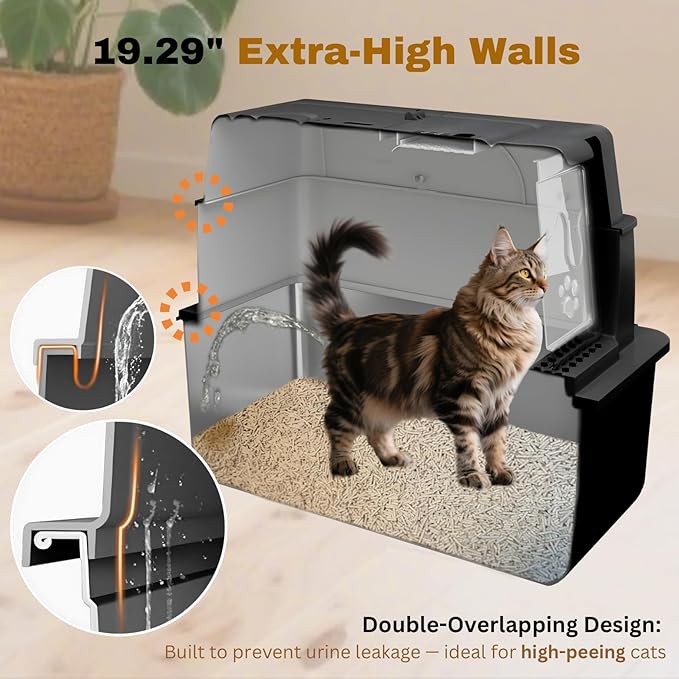 XXXXL Jumbo Stainless Steel Litter Box with Lid for Maine Coon, 28" L x 20" W x 19" H Extra Large Stainless Steel Cat Litter Box for Big Cat and Multi-Cats Families,Non-Sticky, Anti-Leakage (Black)