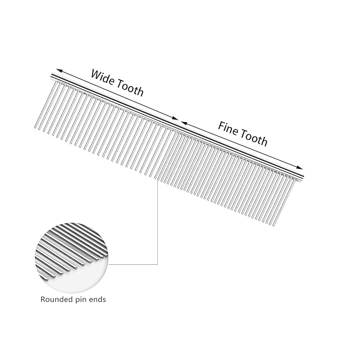 Metal Comb for Dogs - Stainless Steel Dog Grooming Comb Set, 2 Pack Pets Flea Remova Tool - 6.3IN/7.4IN