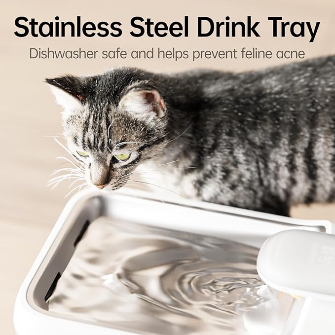 Automatic Pet Water Fountain 4.5L Large Capacity Stainless Steel Drink Tray Cat Water Dispenser Ultra-Quiet Pump Multi-Filtration System for Cats, Dogs, Multiple Pets S7 Lite White