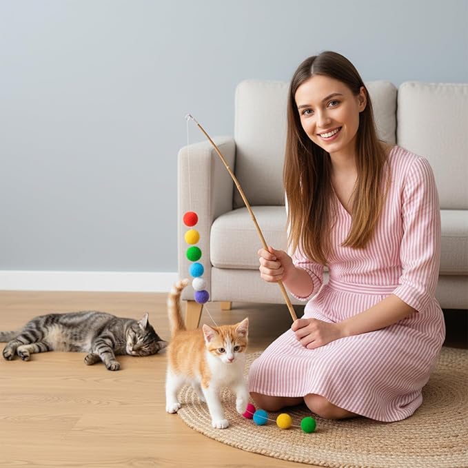 Ouligay 70 PCS Silent Cat Balls 1 Inch Colorful Cat Pom Pom Balls, Cats Toy Ball Soft Interactive Lightweight, Fuzzy Ball for Cats Kitten Toys for Indoor Crafts