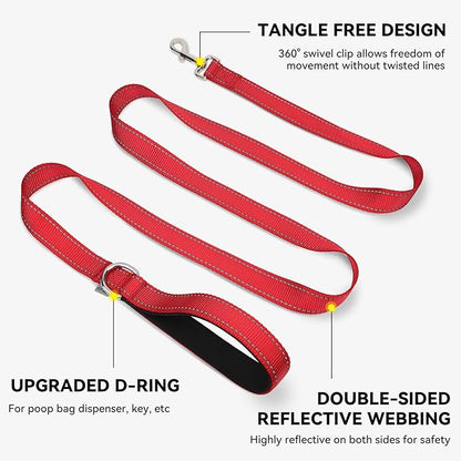 Joytale Dog Leash, 4 FT Double-Sided Reflective, Padded Handle Nylon Heavy Duty Leashes for Medium & Large Dogs Walking, Red