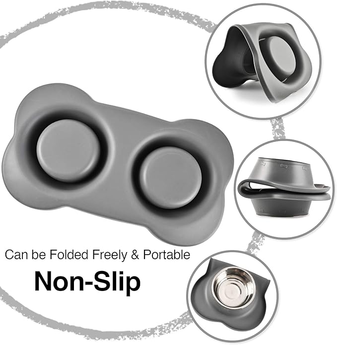 Dog Bowls 2 Stainless Steel Bowl for Pet Water and Food Feeder with Non Spill Skid Resistant Silicone Mat for Pets Puppy Small Medium Cats Dogs