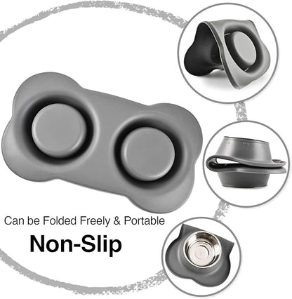 Dog Bowls 2 Stainless Steel Bowl for Pet Water and Food Feeder with Non Spill Skid Resistant Silicone Mat for Pets Puppy Small Medium Cats Dogs