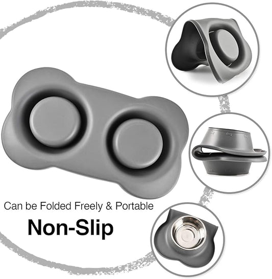 Dog Bowls 2 Stainless Steel Bowl for Pet Water and Food Feeder with Non Spill Skid Resistant Silicone Mat for Pets Puppy Small Medium Cats Dogs