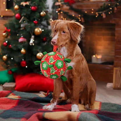 Dog Soccer Toy with Straps - Interactive Ball for Tug of War, Medium Large Dogs - Christmas Xmas Tree Snowflower Pattern