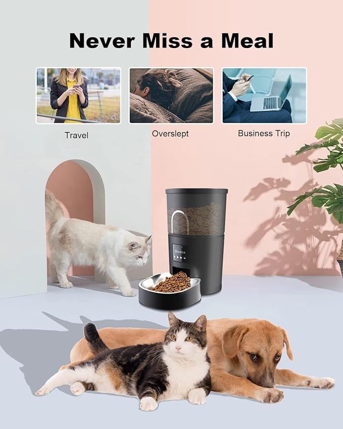 Boyarca Automatic Cat Feeders with App,WiFi Tuya Smart Automatic Pet Feeder with Timer Auto Dry Food Dispenser for Cats and Small Dogs,1-10 Meals/Day,1-12 Portions/Meal,3L