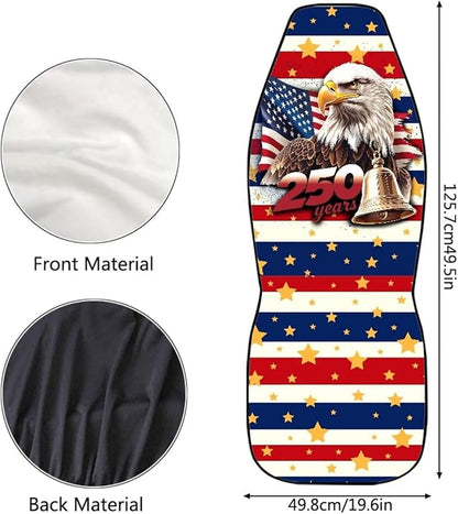 250th Car Front Seat Covers Waterproof Universal Front Seat Cover Eagle American Flag Removable Automotive Accessories Suitable for Cars, SUV and Trucks