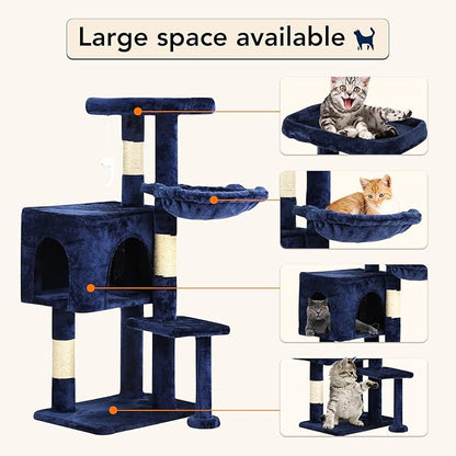 BestPet | 37" Cat Tree Tower | Navy Blue | Sturdy Multi-Level Cat Tree with Plush Condo, Cozy Perch, Sisal Scratching Posts, Hanging Toy and Hammock | Easy Assembly | for Kittens & Adult Cats